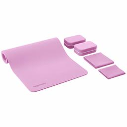 AmazonBasics - Set da 6 pezzi per yoga, con tappetino spesso in TPE, 0,635 cm, rosa