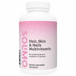 Amazon Brand - Solimo Hair, Skin & Nails Multivitamin, Biotin 3000 mcg per Serving (2 Caplets), 180 Caplets