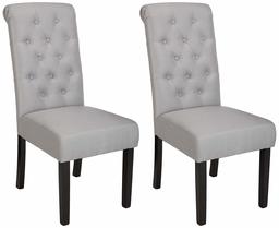 AmazonBasics Classic Fabric Tufted Dining Chair with Wooden Legs - Set of 2, Light Grey