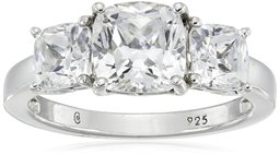 Platinum-Plated Sterling Silver Cushion-Cut 3-Stone Ring made with Swarovski Zirconia (3 cttw), Size 6