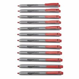 AmazonBasics Retractable Permanent Markers - Red, 12 Count