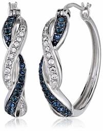 Sterling Silver Montana and White Swarovski Crystal Twisted Hoop Earrings