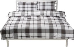 AmazonBasics 100% Cotton Duvet Cover Set with 2 Pillowcases, King - Grey Bold Checks