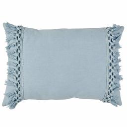 Amazon Brand – Rivet Modern Macrame Fringe Lumbar Throw Pillow - 18 x 12 Inch, Blue