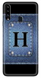 Amazon Brand - Solimo Designer Button Jeans Alphabet-H 3D Printed Hard Back Case Mobile Cover for Samsung Galaxy A20s