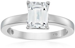 Platinum-Plated Silver Emerald-Cut Solitaire Ring made with Swarovski Zirconia, Size 6