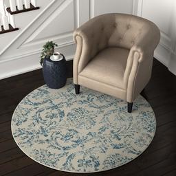 Ravenna Home Round Vintage Damask Patterned Rug, 5'3