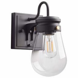 Stone & Beam Rustic Farmhouse Indoor Outdoor Glass Shade Wall Sconce Fixture with Light Bulb - 5 x 7.25 x 10.25 Inches, Matte Black (Renewed)