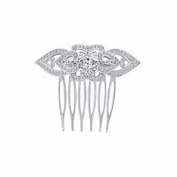 Sterling Silver Rhodium Plated Cubic Zirconia Marquise Cut Floral Bridal Hair Comb