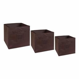 Amazon Brand - Solimo Fabric Storage Box Set, 3 Piece, Brown