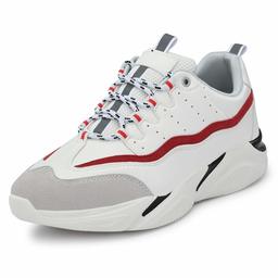 Klepe Men's White/RED Chunky/Platform Sneakers-9 UK (43 EU) (10 US) (KP890/WHTRED)