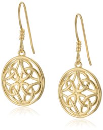 18k Yellow Gold Plated Sterling Silver Celtic Knot Round Drop Earrings