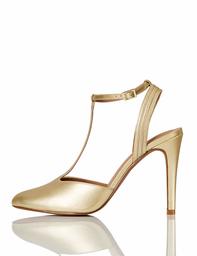 find. Women's Stiletto Round Toe T-bar, Gold (Mirror Gold), 7 UK