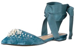 The Fix Porter Sandalia con Envoltura de Tobillo Puntiaguda con Perlas, para Mujer, Sea Green Crushed Velvet, 10 B(M) US