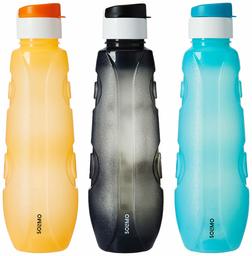 Amazon Brand - Solimo Plastic Water Bottle Set with Flip Cap (Set of 3, 1L, Circular Pattern)