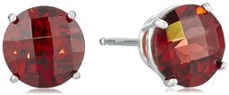 10k White Gold Round Checkerboard Cut Garnet Stud Earrings (6mm)