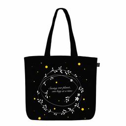 Grand Tote Bag Coton eco Sacs d'épicerie Sac Course réutilisables respectueux de l'environnement Sac de Shopping pour Les Femmes avec Fermetures éclair -sauver Notre planète - (Noir) | 0202A03