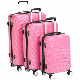 AmazonBasics 3 Piece Geometric Hard Shell Expandable Luggage Spinner Suitcase Set - Pink