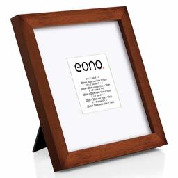 Eono by Amazon - Marco de Fotos de Madera Maciza y Cristal de Alta Definición para Sobremesa o Pared Fotos de 10x10 cm con paspartú y de 20x20 cm sin paspartú Marrón