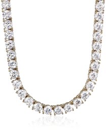 Yellow-Gold Plated Sterling Silver Tennis Necklace set with Round Cut Swarovski Zirconia (5 mm), 17