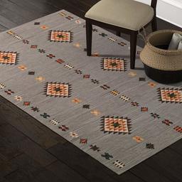 Amazon Brand – Stone & Beam Casual Geometric Cotton Area Rug, 5 x 8 Foot, Flatweave, Grey, Orange