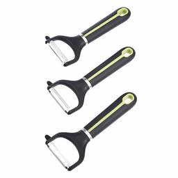 AmazonBasics 3-Piece Y-Peeler Set, Soft Grip Handle, Grey and Green (Renewed)