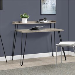 Amazon Brand - Movian Haven Retro Desk with Riser, Grey Oak, 113.54 x 60.45 x 89.92 cm