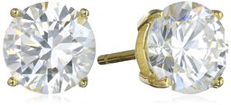 Amazon Essentials Yellow Gold Plated Sterling Silver Round Cut Cubic Zirconia Stud Earrings (8mm)