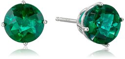 Amazon Collection10k White Gold Round Checkerboard Cut Created Emerald Studs (6mm)