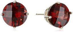 10k Yellow Gold Round Checkerboard Cut Garnet Stud Earrings (8mm)