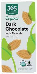 365 by Whole Foods Market, Organic Chocolate Bar, Dark Chocolate with Almonds, 3 Ounce