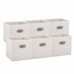 UMI. by Amazon - Set di 6 Scatole Portaoggetti in Tessuto, Cesto Portaoggetti Cubo Contenitore con Manici Plastico, Organizzatore Cestini Pieghevole per Casa, Ufficio, Asilo Nido, Colore Beige