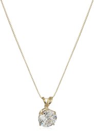 14k Yellow Gold 7.5mm Round Cubic Zirconia Solitaire Pendant Necklace (1.5 carat, Diamond Equivalent), 18