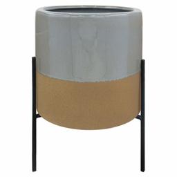 Rivet Mid-Century Ceramic Planter with Iron Stand, 14