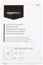 AmazonBasics - Etiquetas autoadhesivas para archivadores de palanca, 192mm x 61mm, 25 hojas, 4 etiquetas por hoja, 100 etiquetas