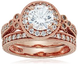 Amazon CollectionRose Gold-Plated Sterling Silver Swarovski Zirconia Round Antique Style Ring, Size 6