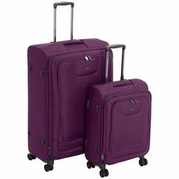 AmazonBasics Premium Valise souple et extensible à roulettes pivotantes avec serrure TSA intégrée Lot de 2 pièces 53 cm, 74 cm, Violet