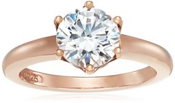 Rose Gold-Plated Sterling Silver Swarovski Zirconia Round Solitaire Ring, Size 7