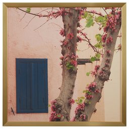 Amazon Brand – Rivet Pink Tree Blossoms at the Villa Photo Print Wall Art, Gold Wood Frame, 30