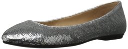 Amazon Brand - The Fix Women's Erica Round-Toe Sequin Ballet Flat, Silver, 10 B US