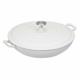 AmazonBasics – gryta av mejslat gjutjärn SX-33QTYB, med lock, 3,1 l kapacitet, 31,4 cm diameter, 38 cm längd, 12,7 cm höjd, matt vit