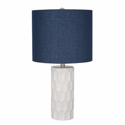 Amazon Brand – Ravenna Home Mid Century Modern White Ceramic Table Lamp With LED Light Bulb - 21 Inches, Blue Linen Shade