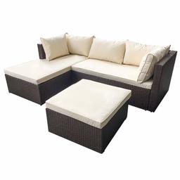 AmazonBasics Outdoor Patio Garden 3-pc Wicker Rattan Sectional Sofa Lounge Set with Cushions and Ottoman (Brown)