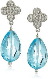 Blue Topaz and Cubic Zirconia Drop Stud Earrings