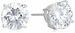 Amazon Essentials Platinum Plated Sterling Silver Round Cut Cubic Zirconia Stud Earrings (8mm)