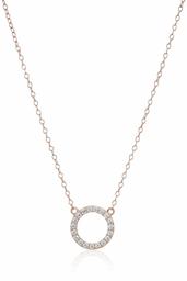 Women's 14K Plated Sterling Silver Open Circle Cubic Zirconia 16 Inch With 2 Inch Extender Pendant Necklace, Rose Gold