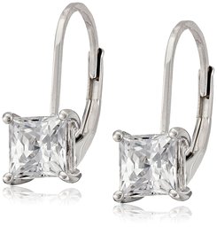 Platinum-Plated Sterling Silver Swarovski Zirconia Princess Earrings (1 cttw)