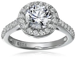 Platinum-Plated Sterling Silver Round-Cut Halo Ring made with Swarovski Zirconia, Size 5