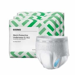 Amazon Brand - Solimo Incontinence Underwear for Men, Maximum Absorbency, Large/Extra Large, 54 count (3 packs of 18)