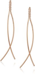 Rose Gold Over Sterling Silver Double Curved Threader Drop Earrings